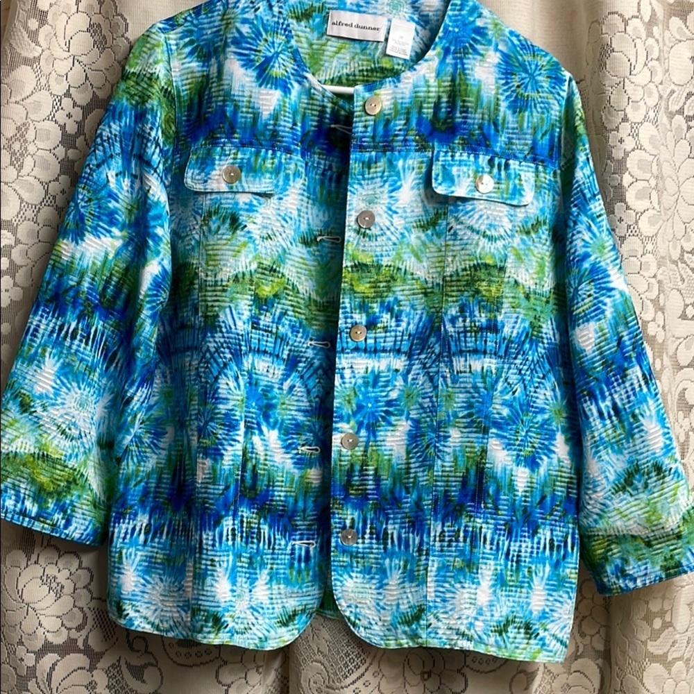 Alfred Dunner Tie-Dye Jacket - Blue and Green - Picture 1 of 7